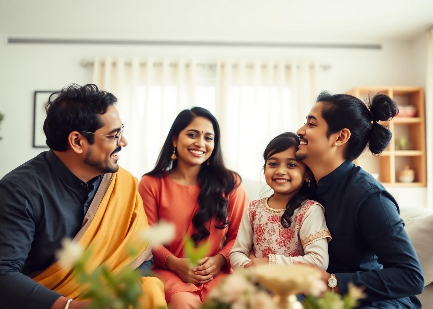 Family discussing insurance options together